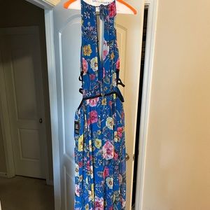Express, blue and floral maxi dress.